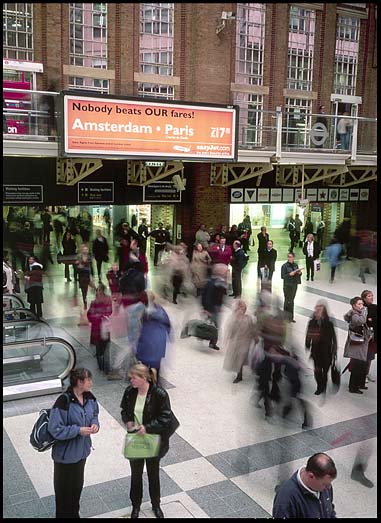 Crowded and busy Liverpool St. tube station, London