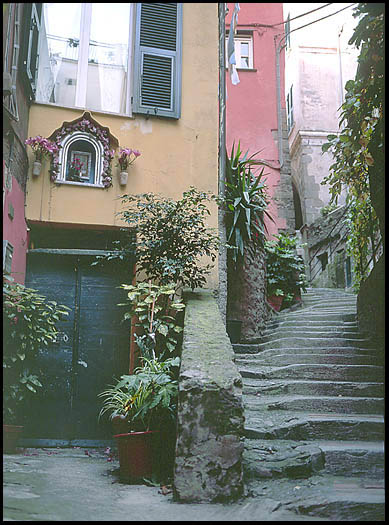Secluded steps in a quiet alley of
                the Cinque Terre